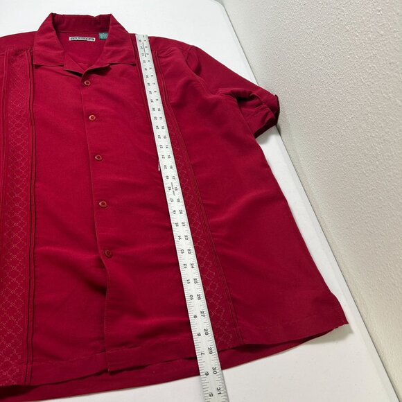 Cubavera Button Up Shirt Mens L Red Embroidered Short Sleeve Bowling - Picture 10 of 11
